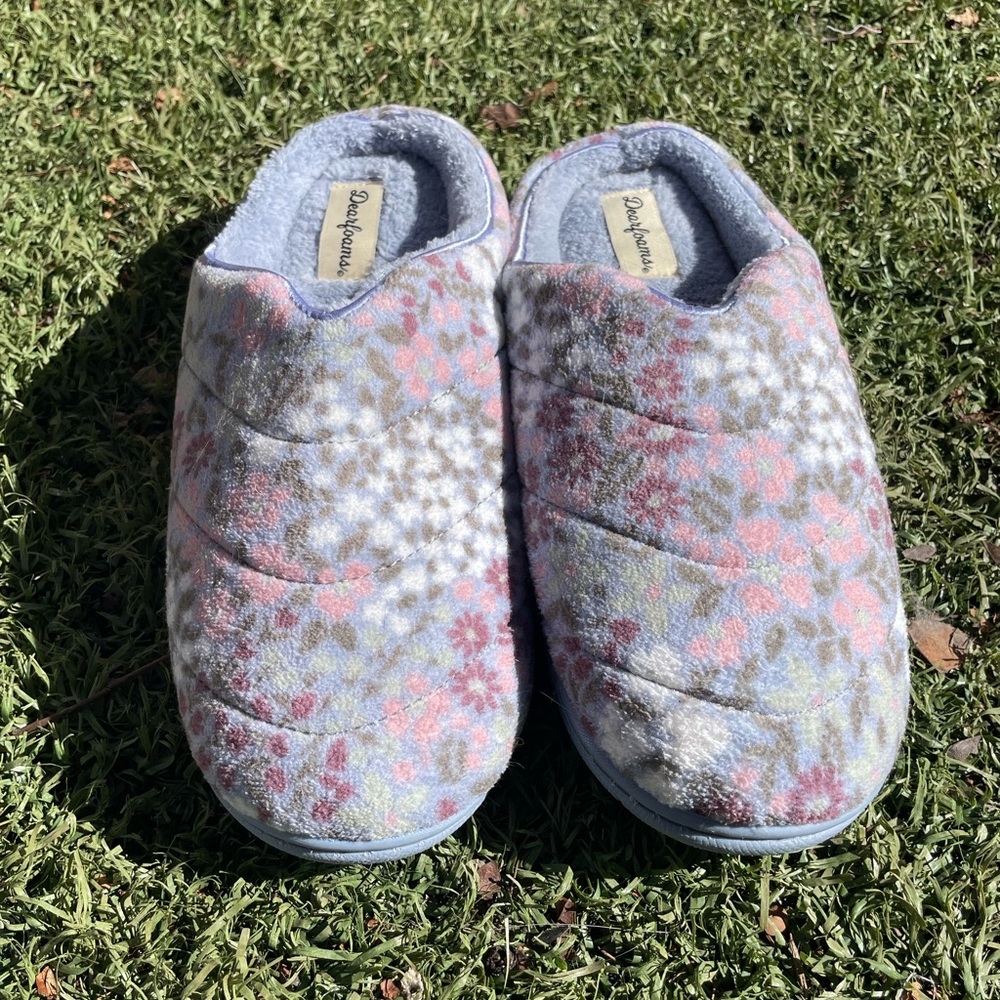 Dearfoams Floral Slip-On House Slippers | Size Sm 5-6 | Pastel Floral